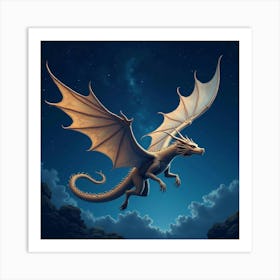 A Celestial Dragon Flying Through A Starry Night Sky 1 Art Print