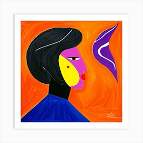 A Painting With An Abstract Style, Featuring A Side Profile Of A Human Figure Against A Vibrant Oran Art Print