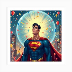 Flux Dev A Vibrant Illustration Of Superman Standing Heroicall 1 Art Print