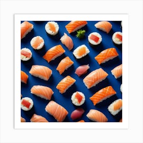 Sushi On Blue Background Art Print