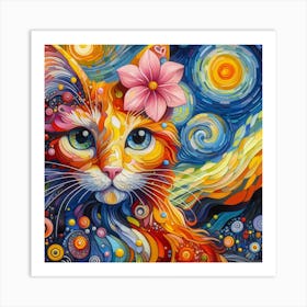 Starry Night Cat Art Print