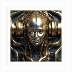 Golden Robot Head 1 Art Print