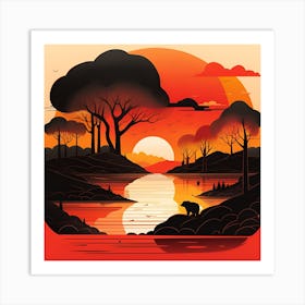 Sunset In The Forest Art Print