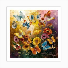 Butterflies And Flowers Art Print