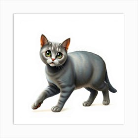 Grey Cat Walking Art Print