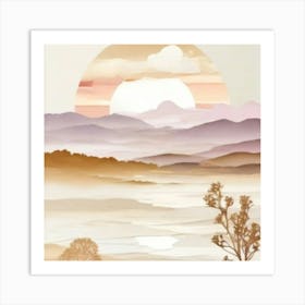 Sunset In The Mountains gold and lilac 2 Art Print