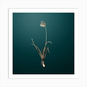 Gold Botanical Nodding Onion on Dark Teal n.4600 Art Print