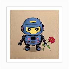 Robot With Flower Art Print