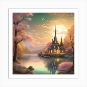 House By The Lake Magical Landscape Art Print