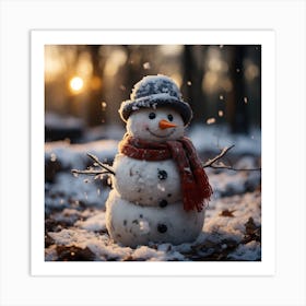 Snowman In The Woods Art Print