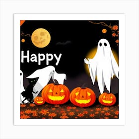 Ghostly Greetings: A Playful Halloween Celebration Art Print