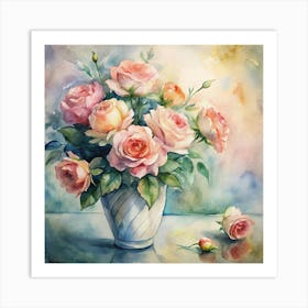 Pink Roses In A Vase 4 Art Print