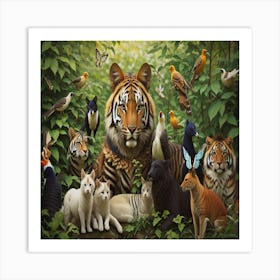 Tiger And Cats In The Jungle Art Print