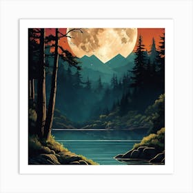 Full Moon Over The Lake Art Print