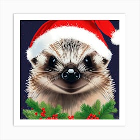 Hedgehog In Santa Hat Art Print