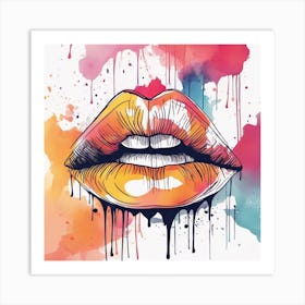 An Abstract Watercolour Painting Of A Cute Lips, Colourful, Whole Image, No Background, 8k, Paint Dr (1) Art Print