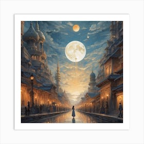 Moonlit City 1 Art Print