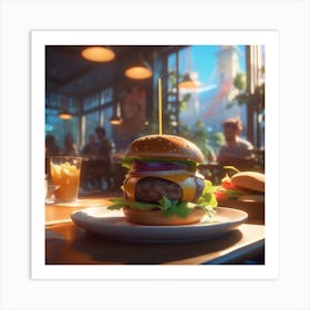 Burger In A Restaurant 23 Art Print