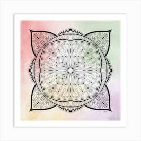 Spiritual Mandala Motif on Watercolor Background Art Print