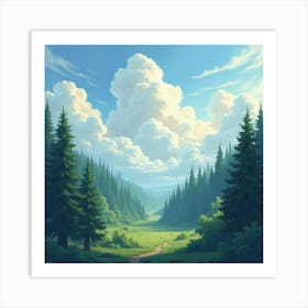 Ethereal Watercolor Clouds Over Ancient Forest 1 Art Print