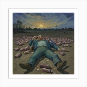 Pigs Field of Frenzy: Pigs and a Fallen Whiskey King Art Print