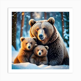 Firefly Heartwarming Winter Scene Of A Bear Family 87548 Art Print