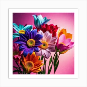 Colorful Flowers In A Vase Art Print