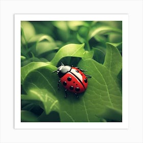 Ladybug On Leaf Art Print