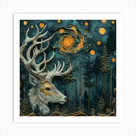 Deer At Night Art Print