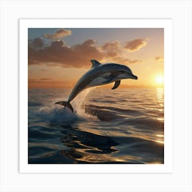 Dolphin Jumping At Sunset Art Print