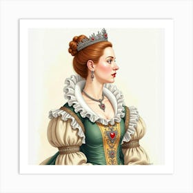 Watercolor Painting Of Queen Elizabeth I, Rich In Historical Elegance 1 Art Print