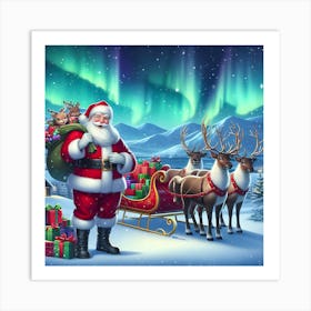 Santa Claus With Reindeer Art Print