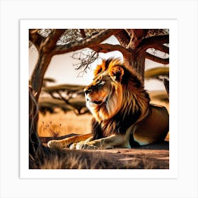 Lion Laying Under Tree Art Print