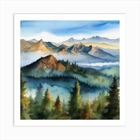 Watercolor Of Mountains 2 Art Print