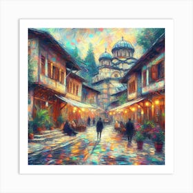 Old Town At Night Art Print