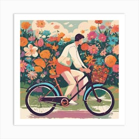 Man Riding A Bicycle In The Garden Art Print