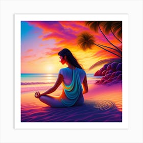 Meditating Woman On The Beach Art Print