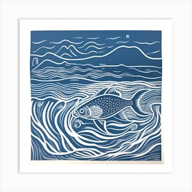 Fish In The Sea Linocut 3 Art Print