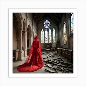 Red Dress In A Church Art Print