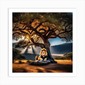 Lion Under The Tree 13 Art Print