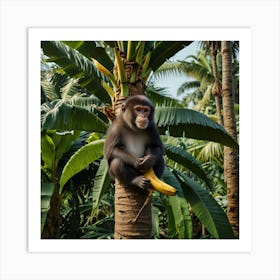 Monkey In The Banana Tree Art Print