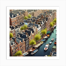 Amsterdam Canal Summer Aerial View Painting Art Print 1 Art Print