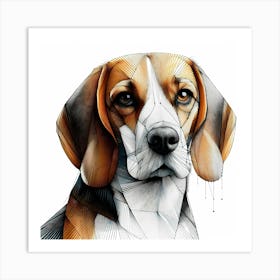 Beagle - Abstract Line Art Illustration 202 Art Print