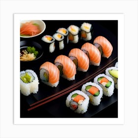 Sushi On A Black Plate 1 Art Print