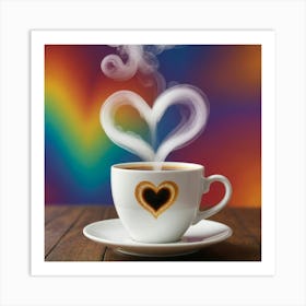 Coffee Cup With Heart On Rainbow Background 1 Art Print