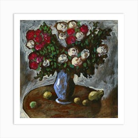 White And Red Roses - square painting Anton Maliar hand painted floral flowers bedroom living room figurative Art Print