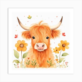 Floral Baby Highland Cow Nursery Illustration (21) Art Print