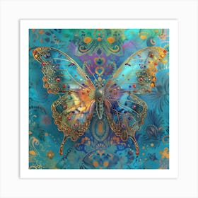 Butterfly On A Blue Background Art Print