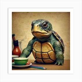 Turtle On A Table Art Print