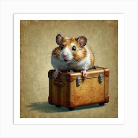 Hamster On A Suitcase Art Print